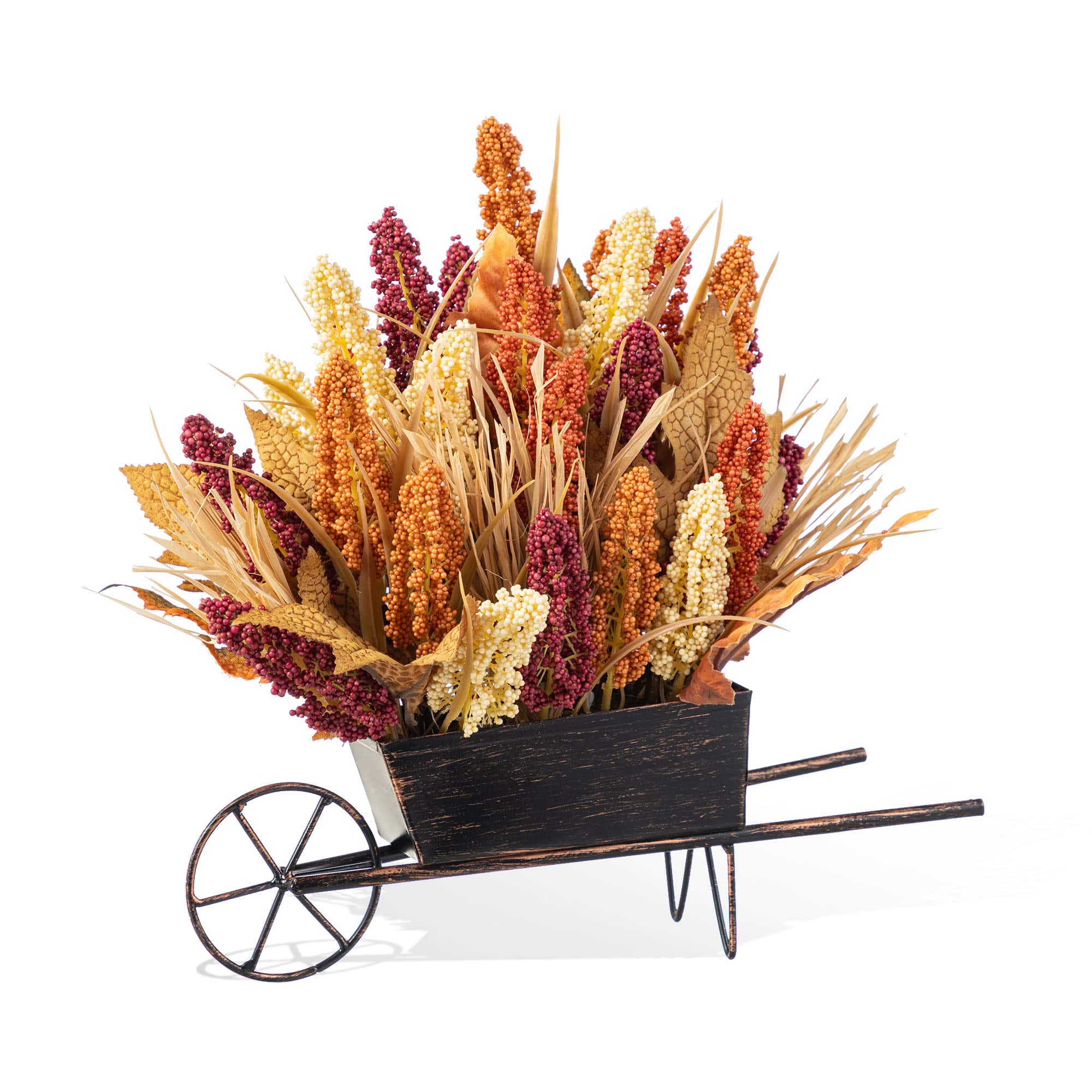 Glitzhome® 15" Fall Multi-Colored Sorghum Cart Centerpiece
